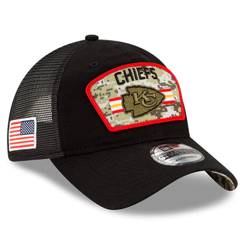 Kansas City Chiefs New Era Black 2021 Salute To Service Trucker Hat